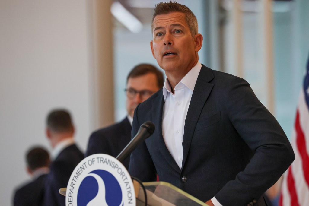 Transportation Secretary Sean Duffy at a press conference.