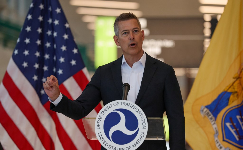 Transportation Secretary Sean Duffy speaking at a press conference.