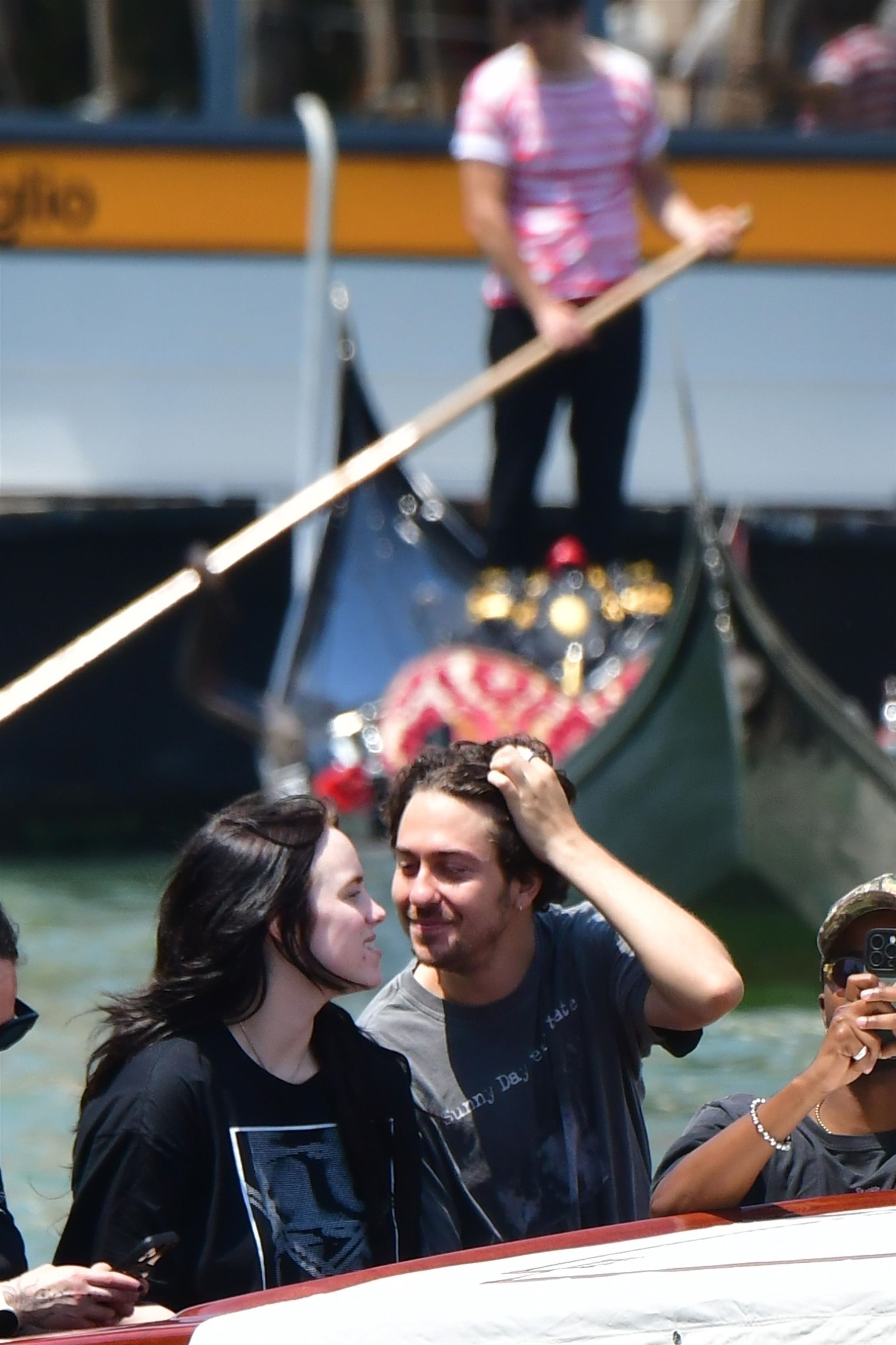 Billie Eilish and Nat Wolff on a water taxi in Venice, Italy, in 2025.