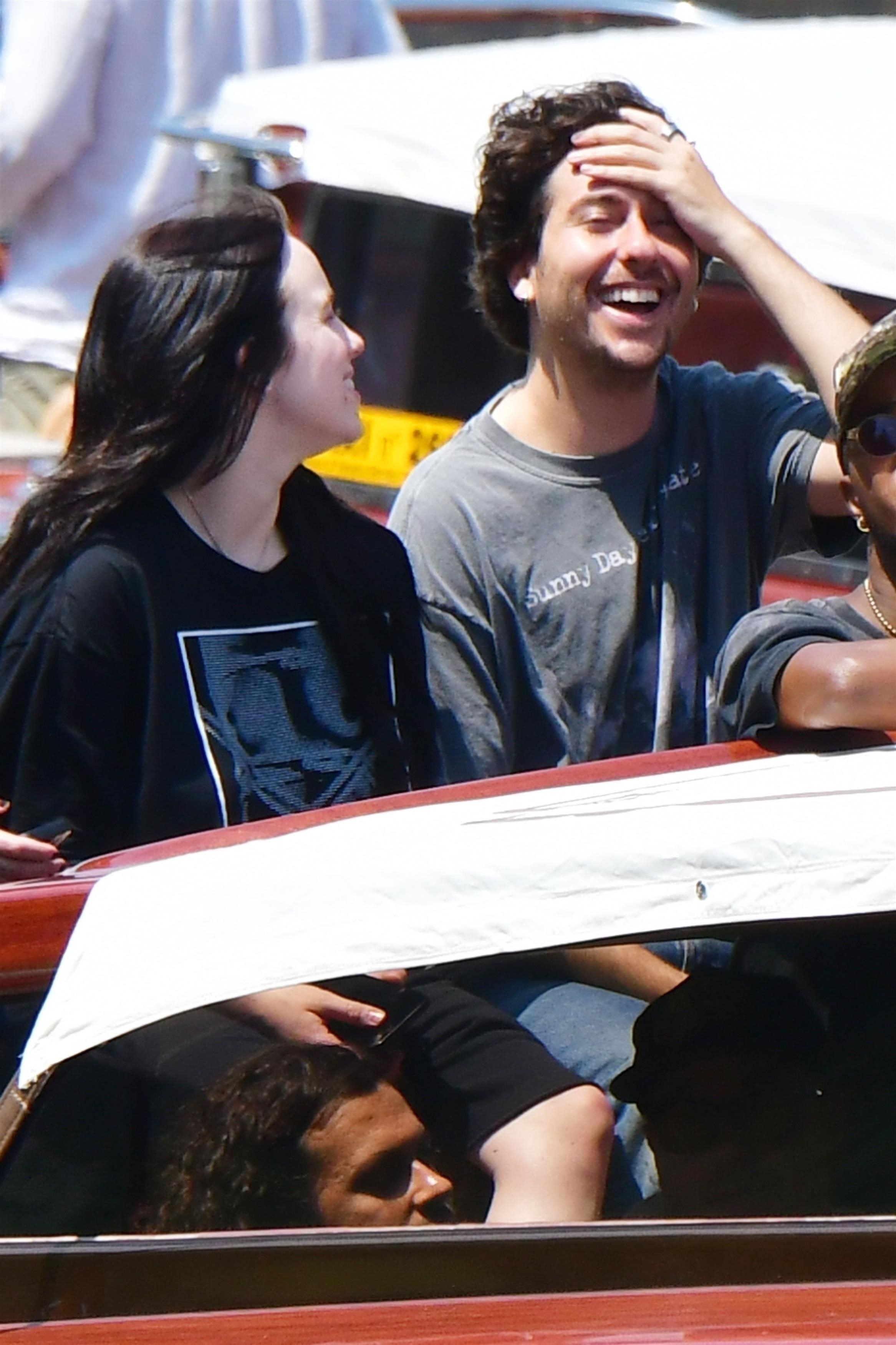 Billie Eilish and Nat Wolff on a water taxi in Venice, Italy, in 2025.