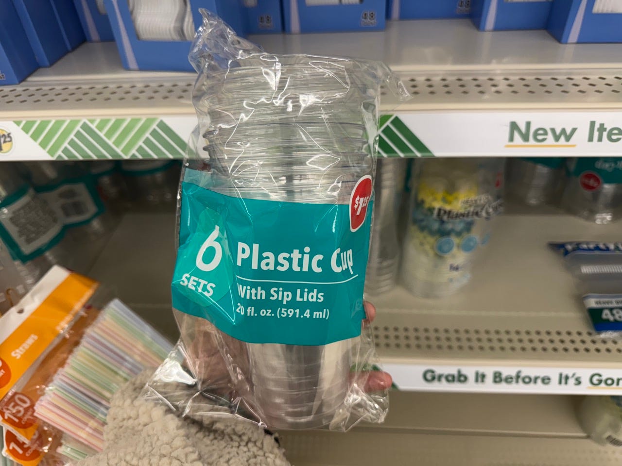 Pack of six plastic cups at Dollar Tree