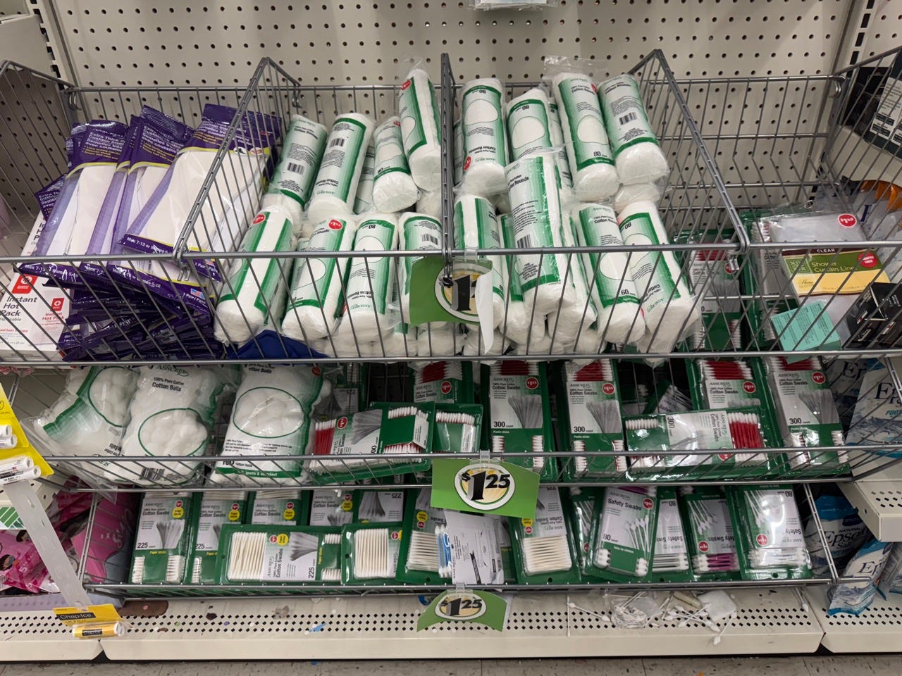 Cotton rounds in metal baskets at Dollar Tr