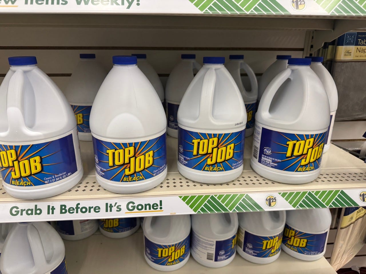 Top Job cleaning product on shelves at Dollar Tree
