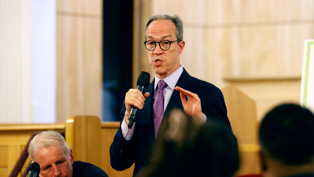 Jim Walden, NYC mayoral candidate, speaking at a town hall.