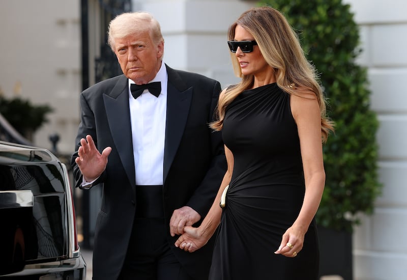 WASHINGTON, DC - JUNE 11: U.S. President Donald Trump and first lady Melania Trump depart the White House on June 11, 2025 in Washington, DC. Trump is scheduled to attend a performance of Les Misérables at the Kennedy Center this evening. (Photo by Win McNamee/Getty Images)