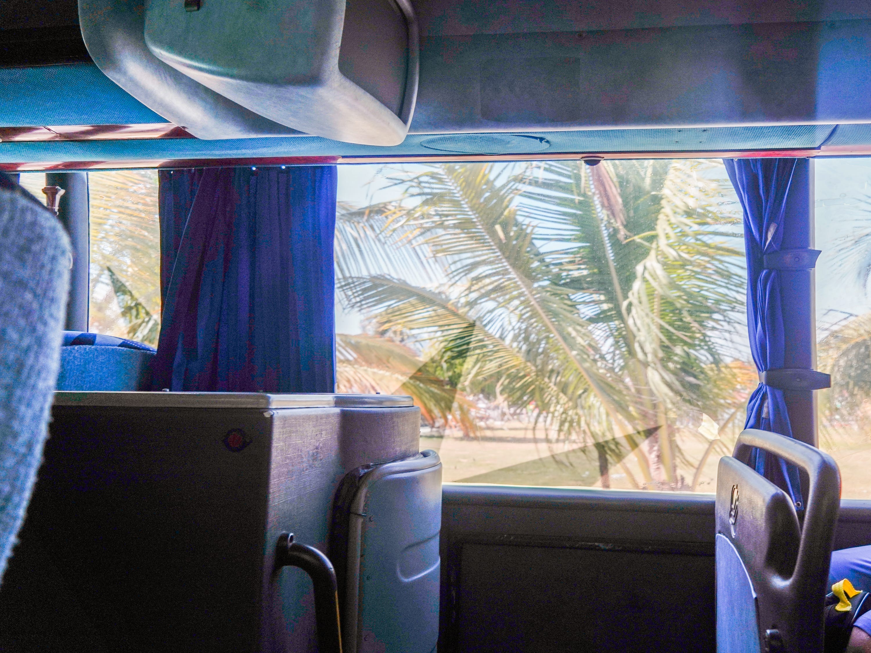 Inside a tour bus in Costa Maya