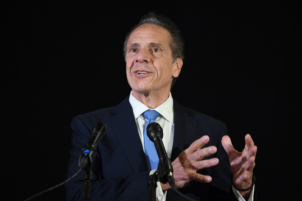 Andrew Cuomo speaking at a rally.
