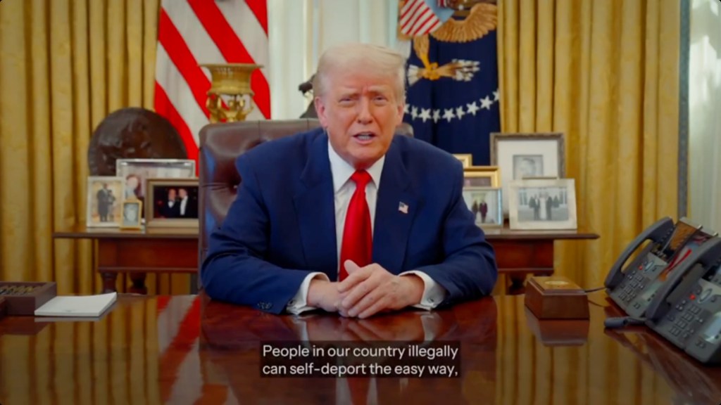 Donald Trump in video promoting self-deportation app.