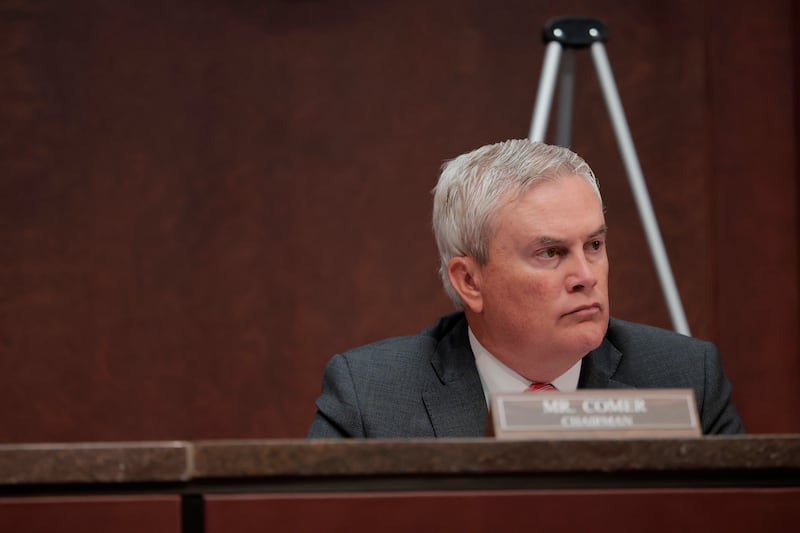 WASHINGTON, DC - JUNE 12: House Oversight and Accountability Committee Chairman Rep. James Comer (R-KY) waits for the start of a hearing with the House Oversight and Accountability Committee at the U.S. Capitol on June 12, 2025 in Washington, DC. The committee held the hearing titled "A Hearing with Sanctuary State Governors" and questioned governors about their state immigration policies. (Photo by Anna Moneymaker/Getty Images)