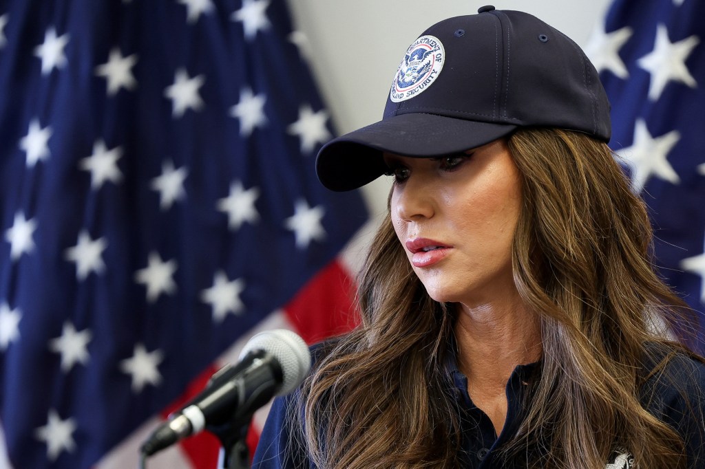 Kristi Noem at a press conference.