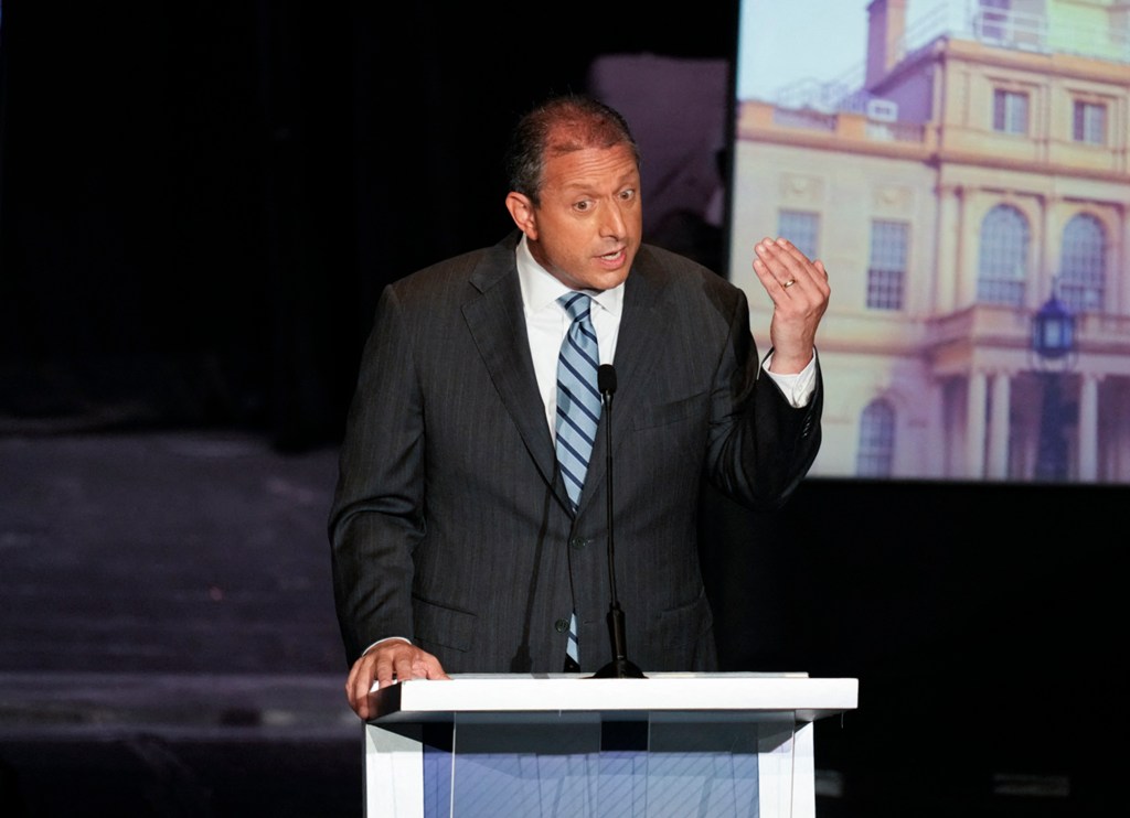 Brad Lander speaking at a New York City mayoral debate.