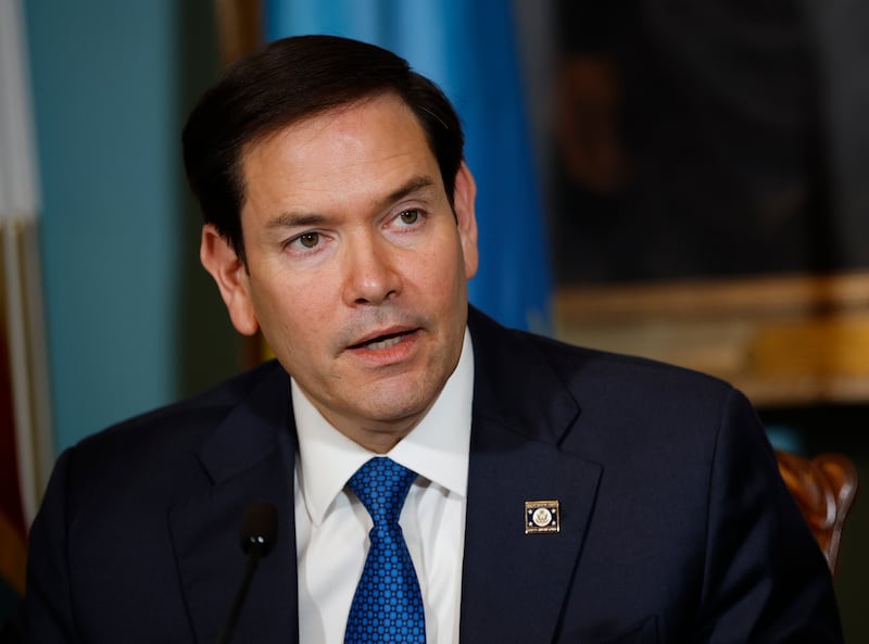 Secretary of State Marco Rubio delivers remarks.
