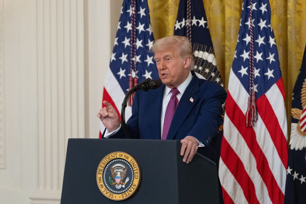 President Trump speaking at a White House signing ceremony.