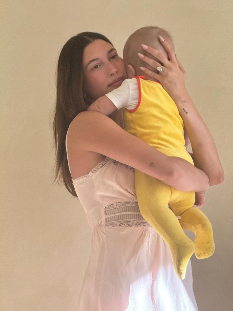 Hailey Bieber with her son Jack Blues. 