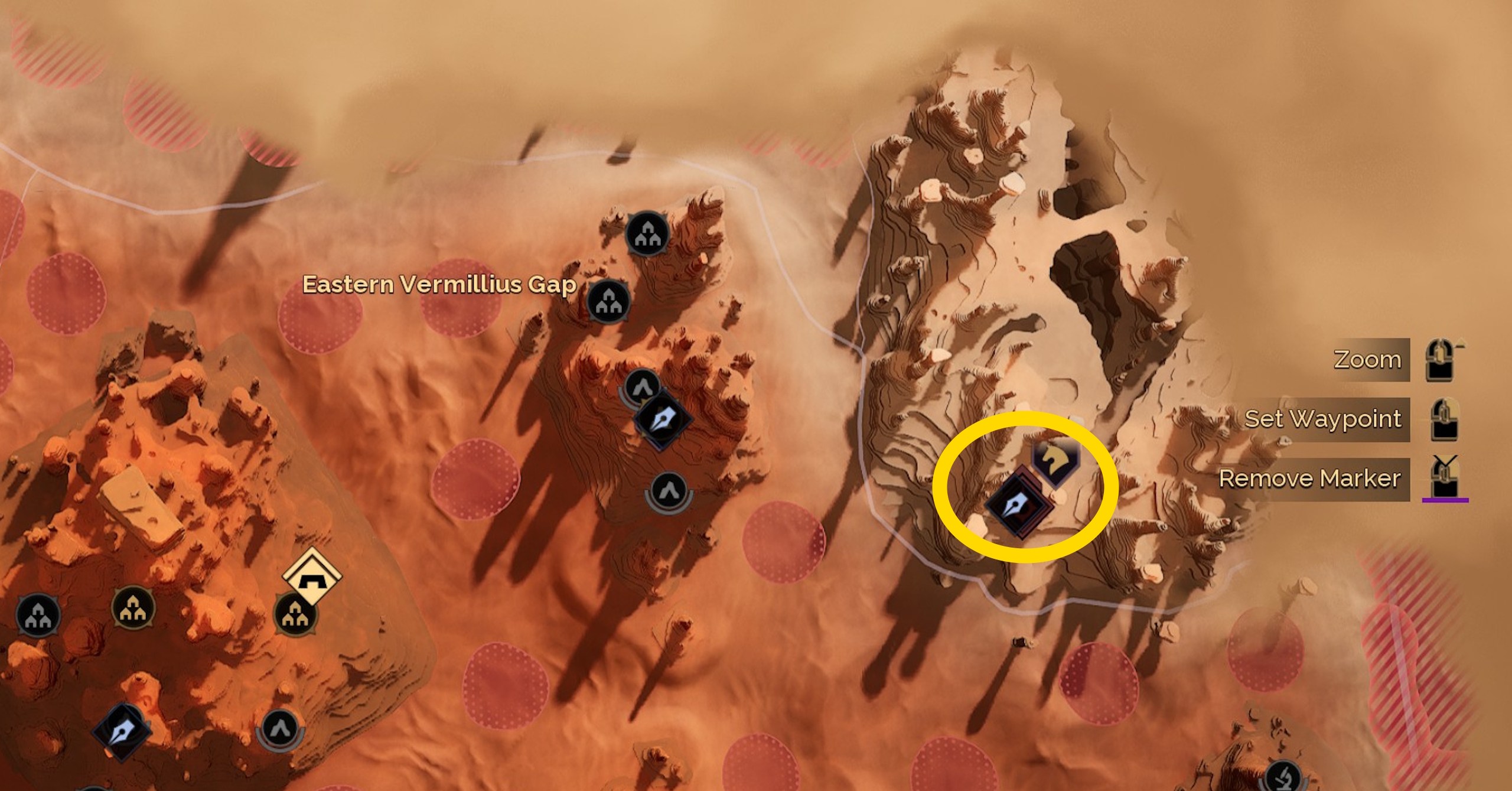 A map image showing where to find the Mentat trainer in Dune Awakening