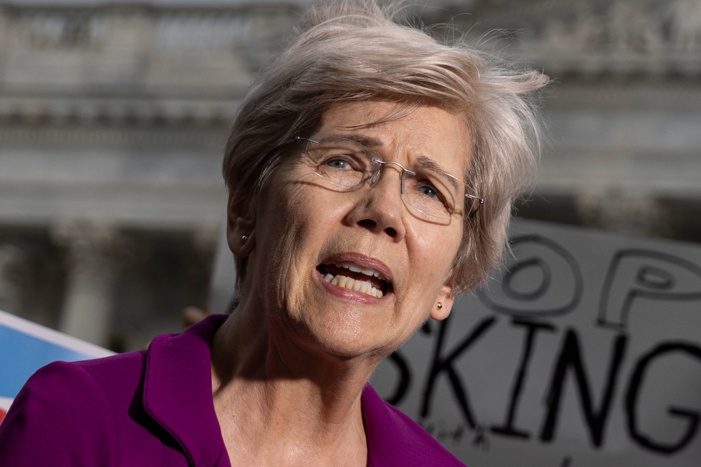 Senator Elizabeth Warren speaking at a press conference on Social Security.