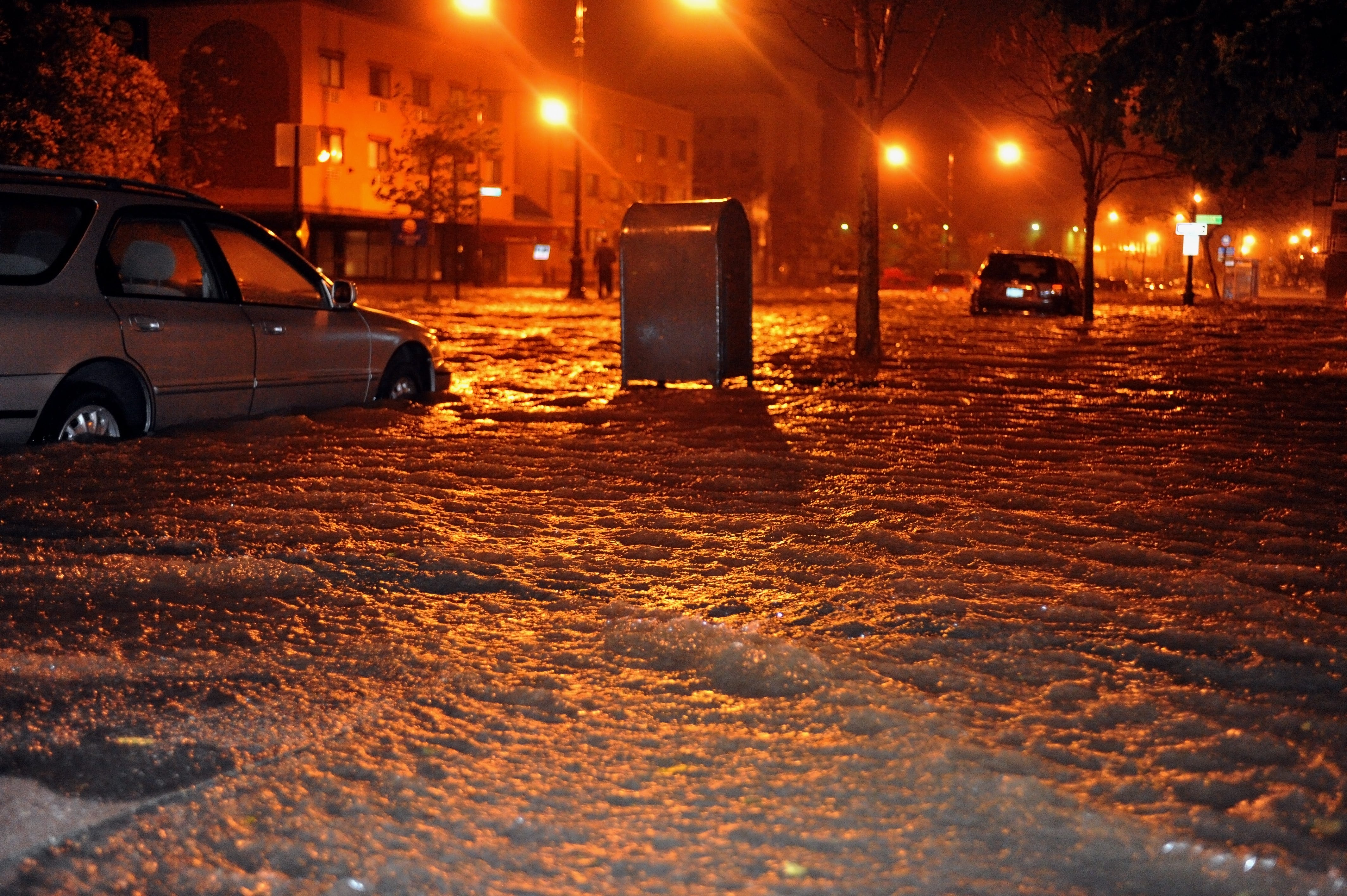 Flooded streets in Brooklyn during Hurricane Sandy