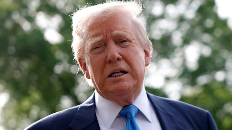 President Donald Trump speaks to the media.