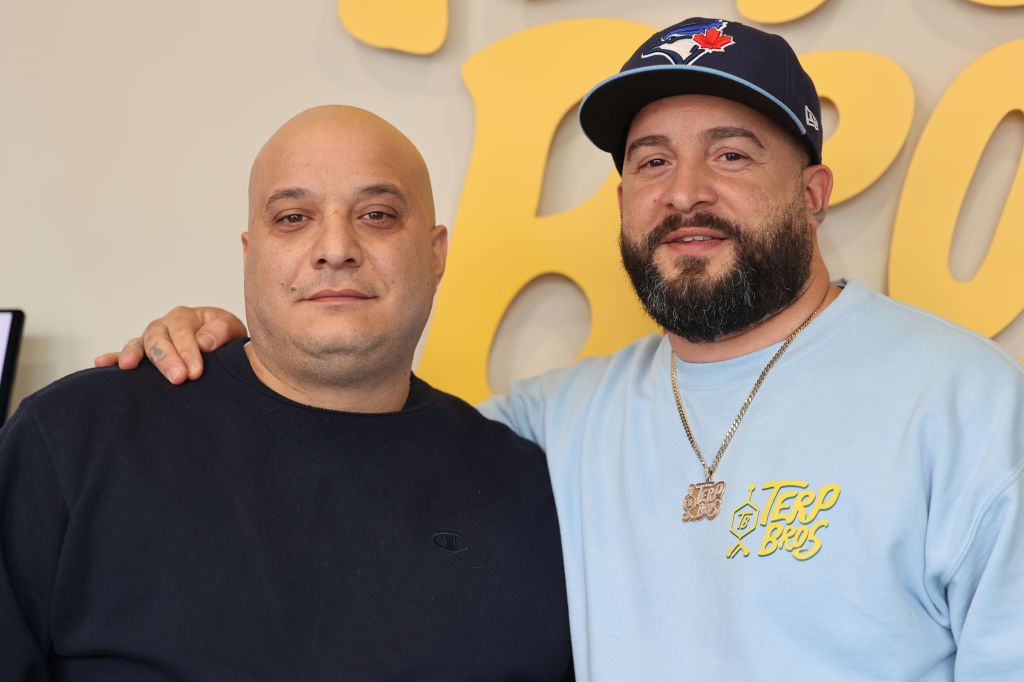 composite image: upper right Terp Bros co-owners Alessandro Cottone and Jeremy Rivera welcomed fans to the Astoria signing event in New York City