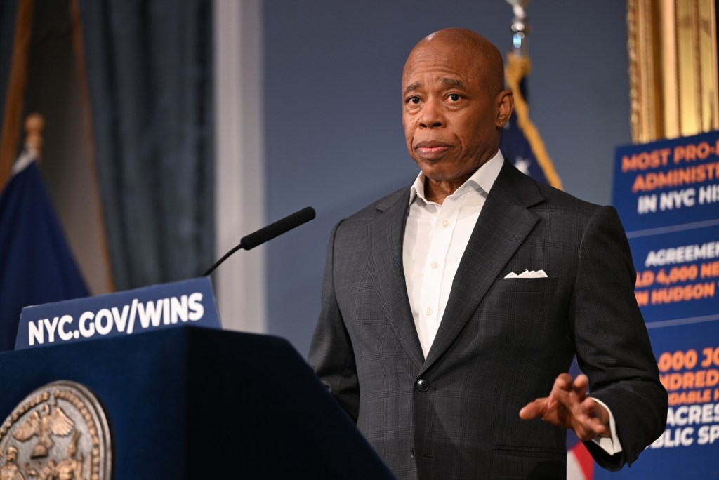 Mayor Eric Adams at a City Hall press conference.