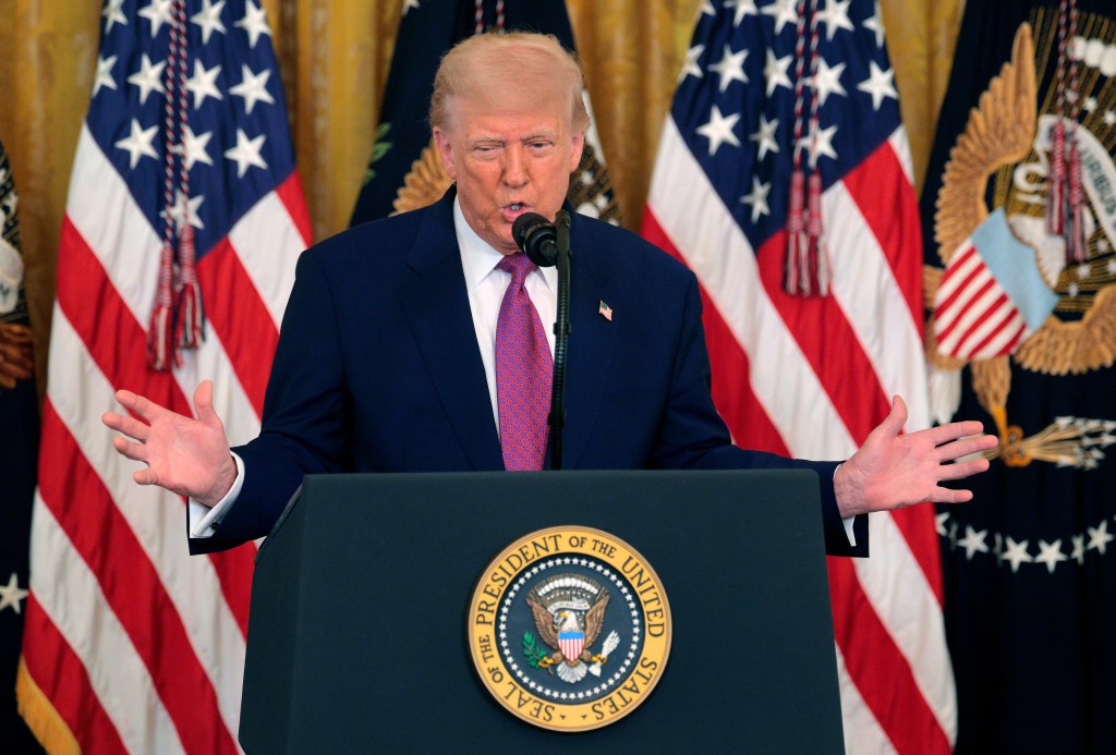 President Trump speaking at a bill signing ceremony in the White House.