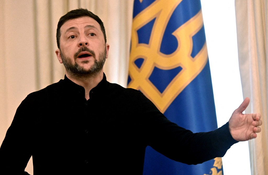 Volodymyr Zelensky at a press conference.