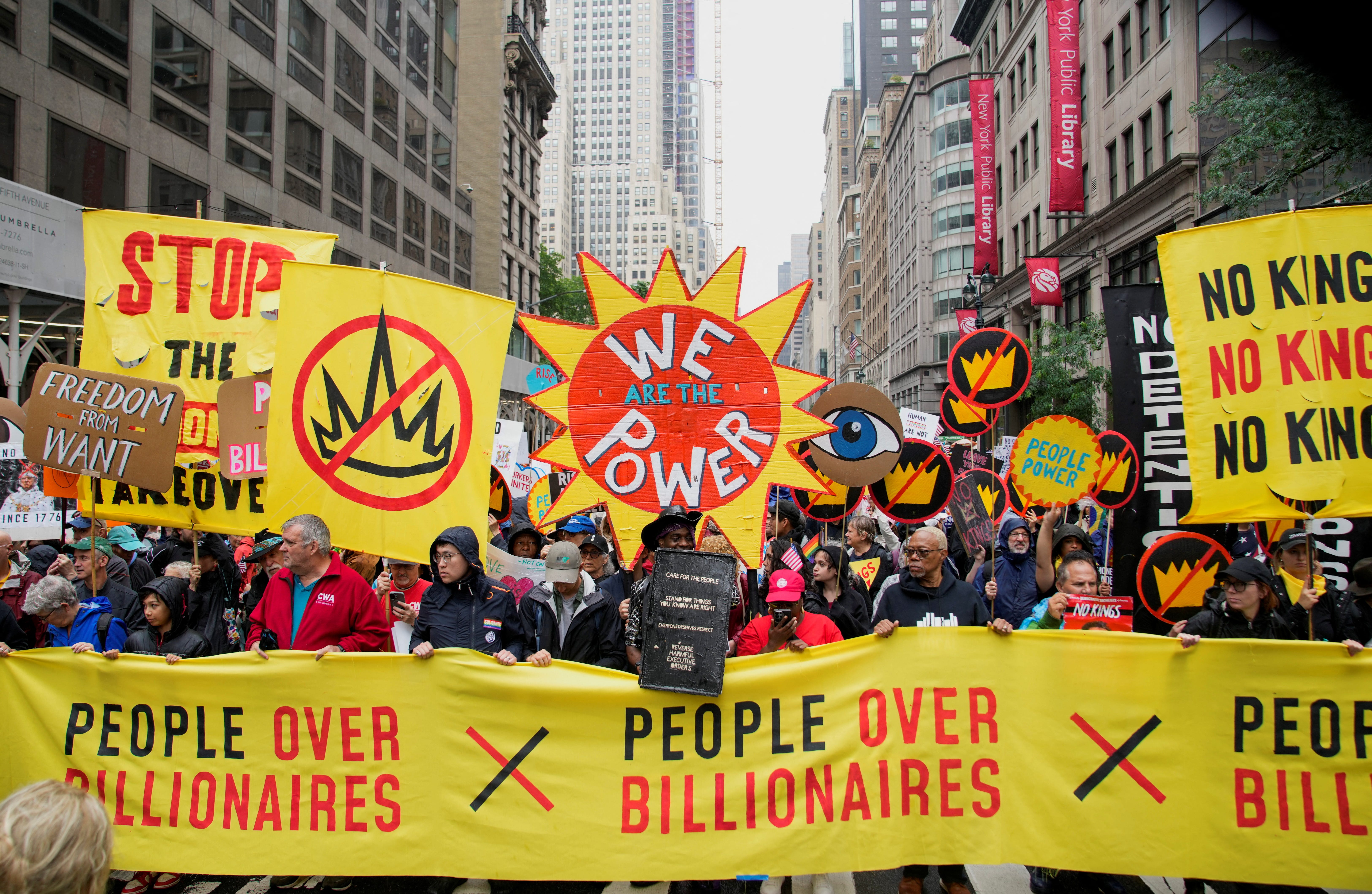 A "No Kings" protest in New York City.