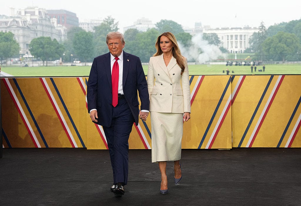 Donald Trump and Melania Trump at the Army 250th Anniversary Parade.