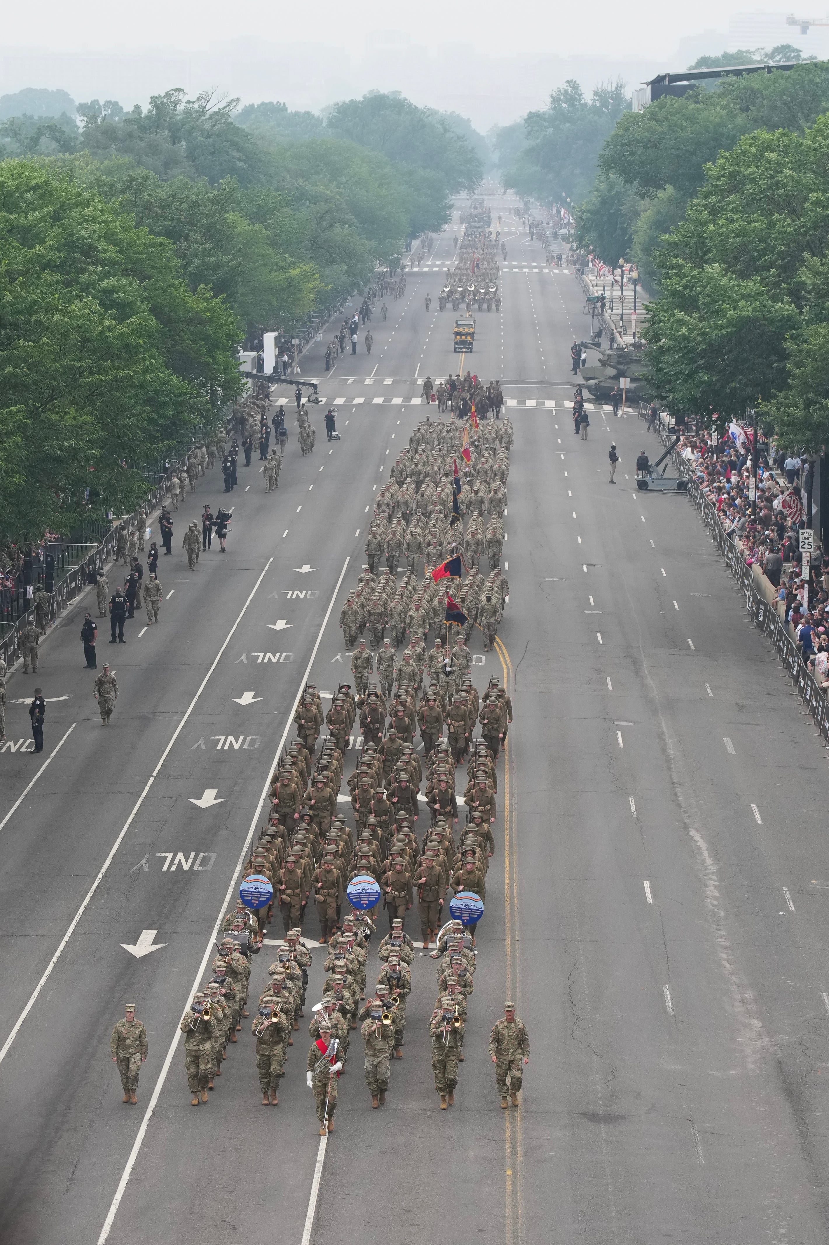 Members of the US Army march in the 250th anniversary parade in Washington, DC.
