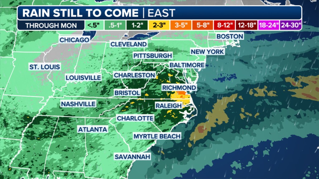 Map showing mid-Atlantic rain forecast.