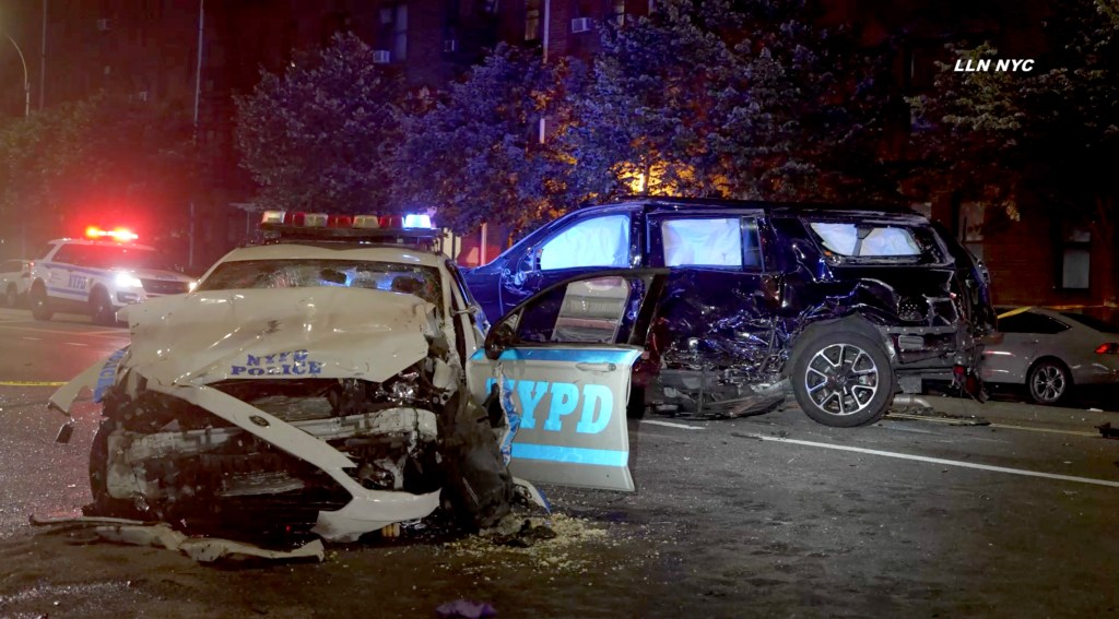 NYPD police car and another vehicle involved in a serious accident.