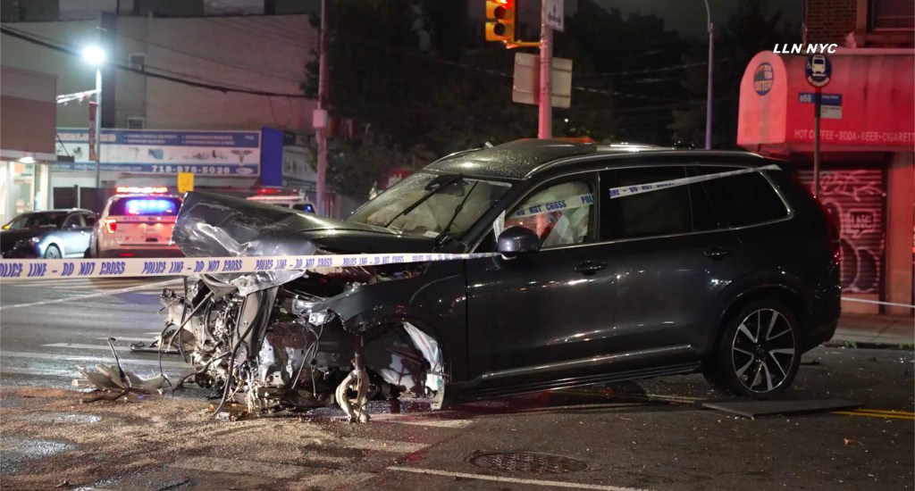 Three-vehicle collision in Brooklyn.