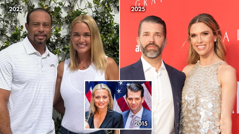Vanessa Trump and Donald Trump Jr in. 2015. Tiger Woods and Vanessa Trump, Donald Trump Jr and Betina Anderson in 2025
