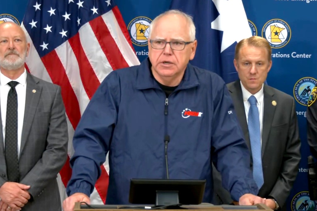 Governor Tim Walz at a press conference.