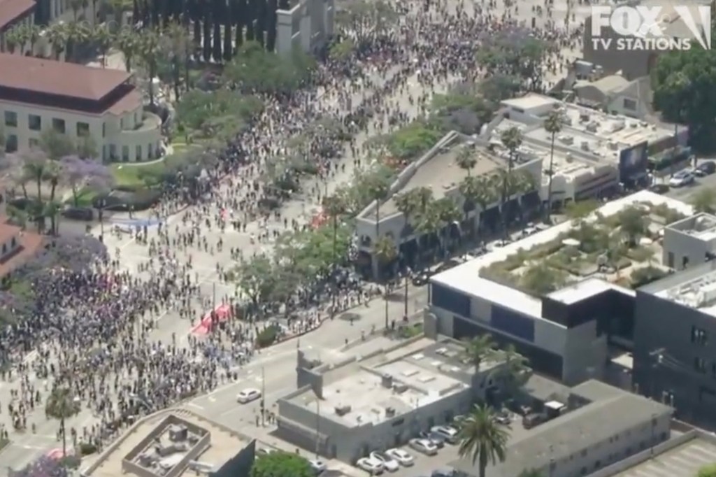 Aerial view of No Kings protests in Southern California.