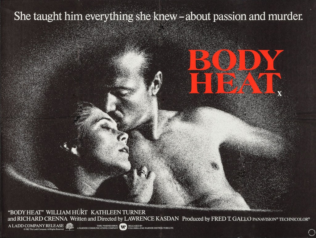 Body Heat movie poster featuring William Hurt and Kathleen Turner.