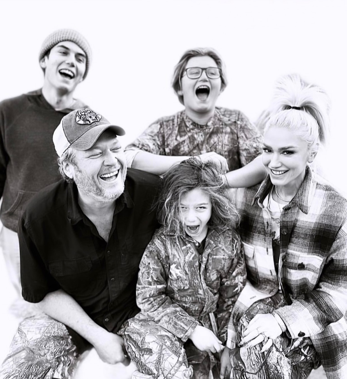 Gwen Stefani with husband, Blake Shelton, and her kids.