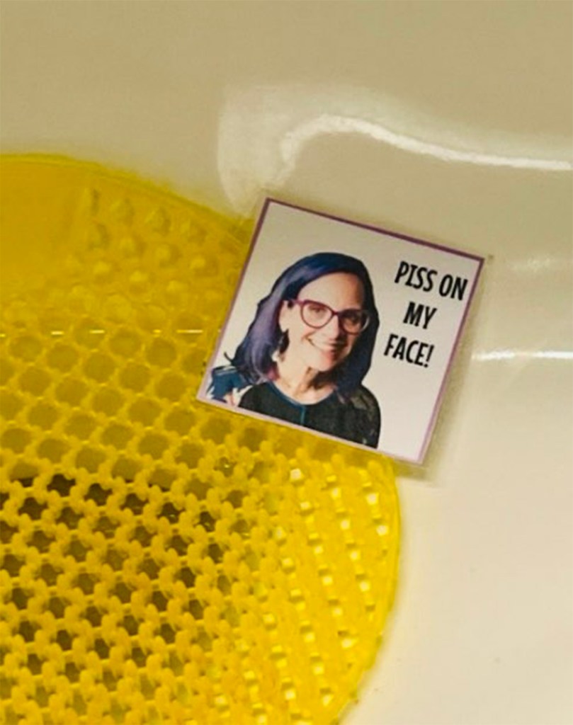 A card with teachers union rep Amy Arundell's face was placed in urinals at the United Federation of Teachers’ headquarters during a delegate assembly meeting last week.