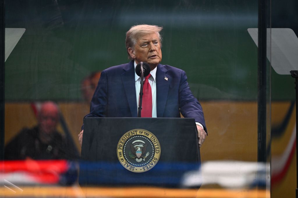 Donald Trump speaking at the US Army's 250th birthday celebration.