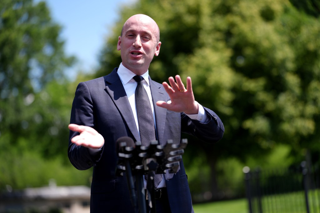 Stephen Miller speaking to reporters outside the White House.