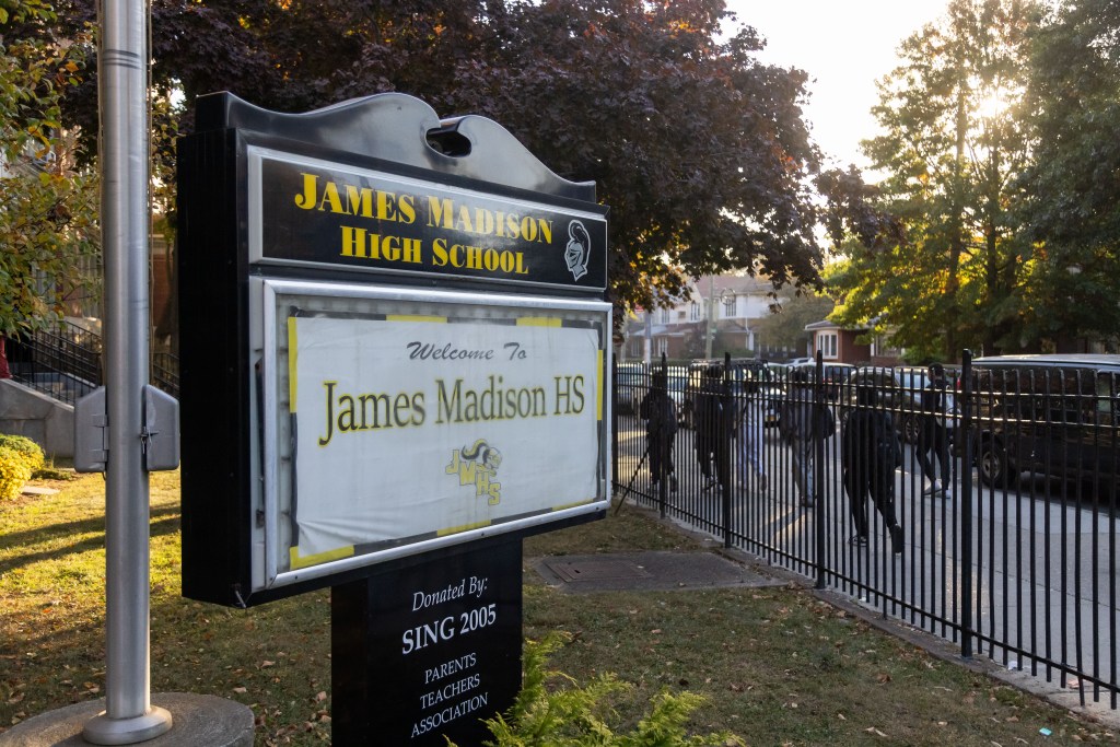 James Madison High School sign outside the school.