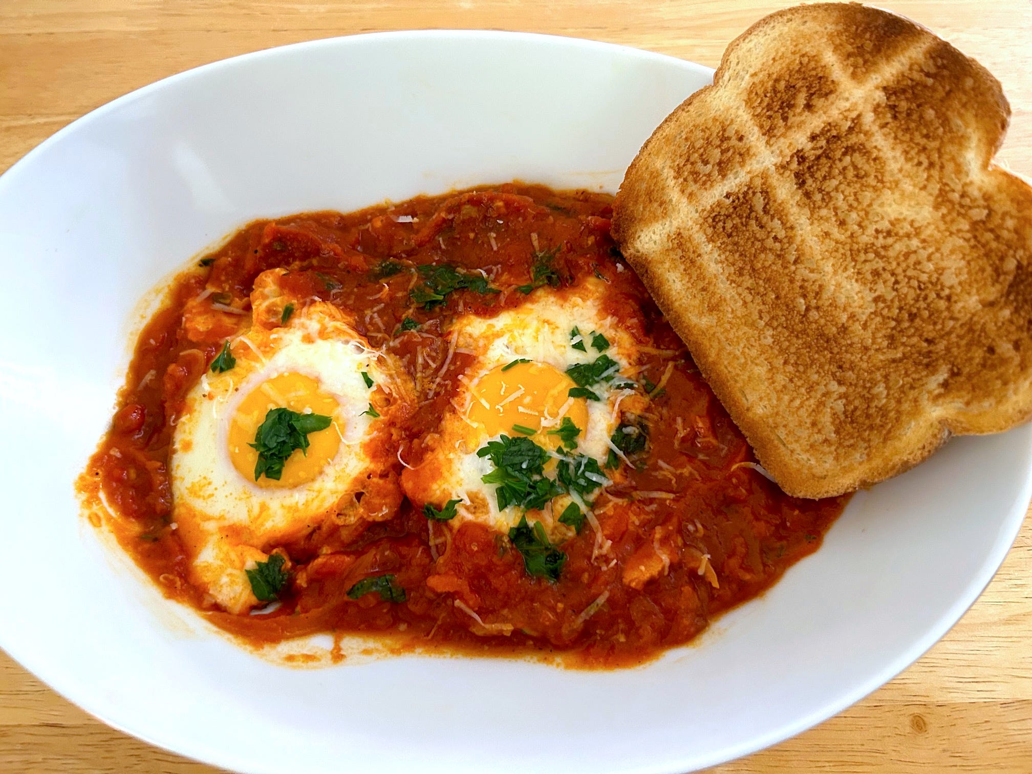 Ina Garten's Eggs in Purgatory with toasted bread