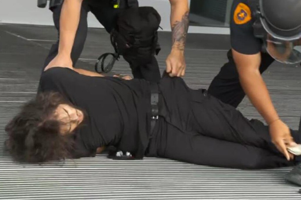 Person being arrested by police officers.