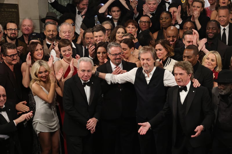Lorne Michaels and guests during "Goodnights & Credits" on SNL