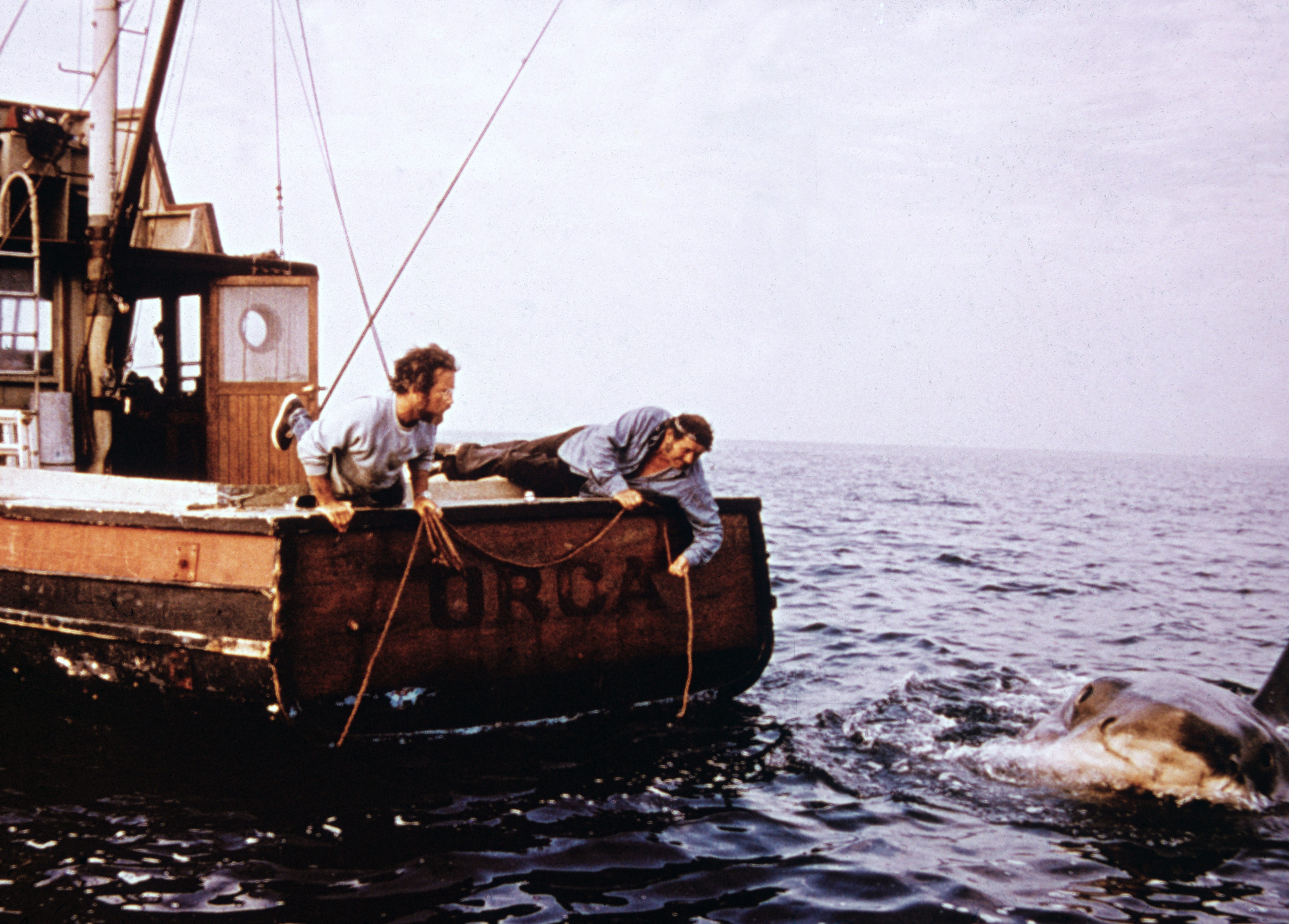 Richard Dreyfuss and Robert Shaw aboard the Orca boat in "Jaws"