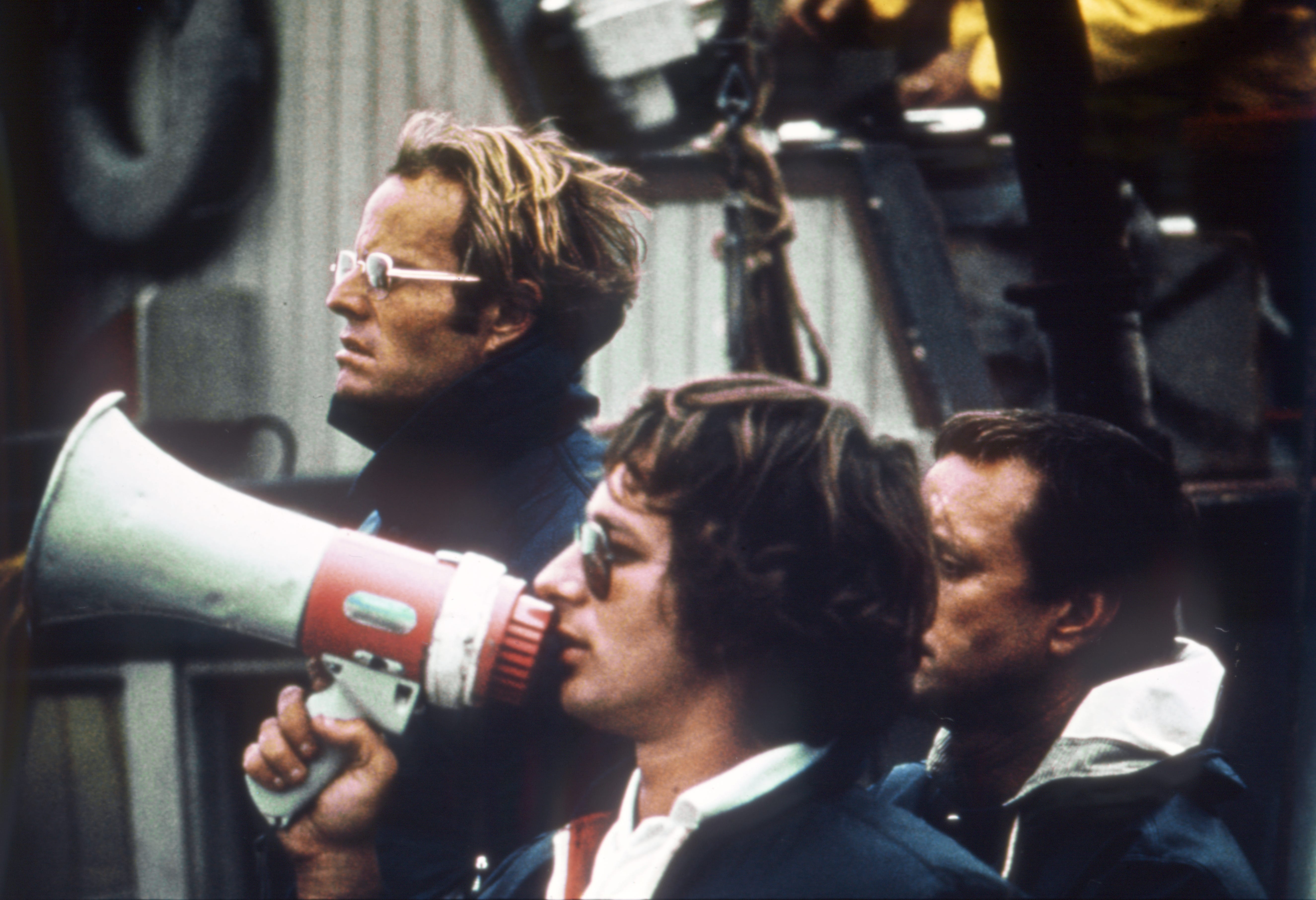 American director Steven Spielberg on the set of his movie, Jaws