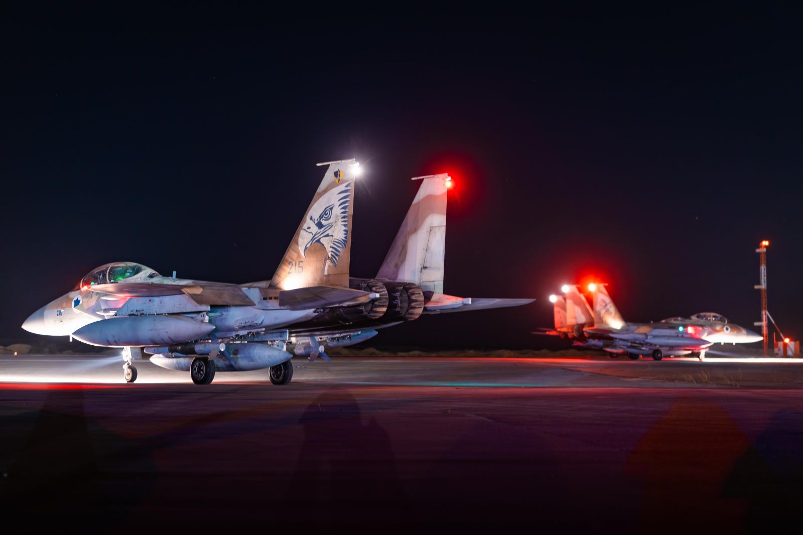Israeli F-15 fighter jets are seen on the tarmac in Israel.