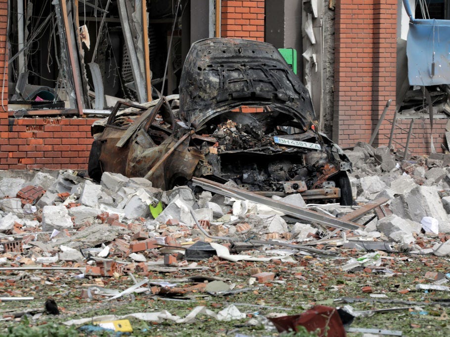there is debris from a Russian missile attack in Odesa, Ukraine on June 14.