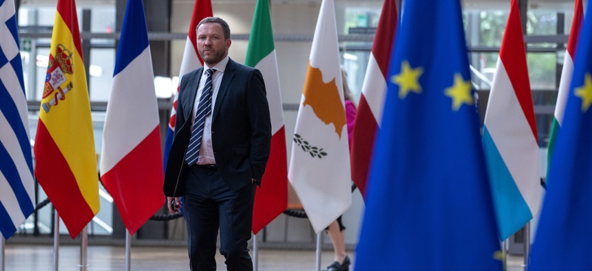 Estonia's Foreign Minister Margus Tsahkna arrives at the European Council headquarters in Brussels on May 20, 2025.