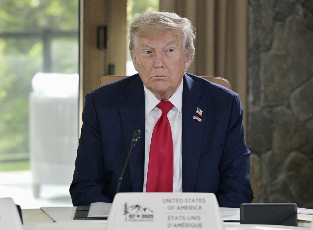 President Donald Trump attends discussions with the other leaders at the Group of Seven summit in Kananaskis, Canada, on June 16, 2025.